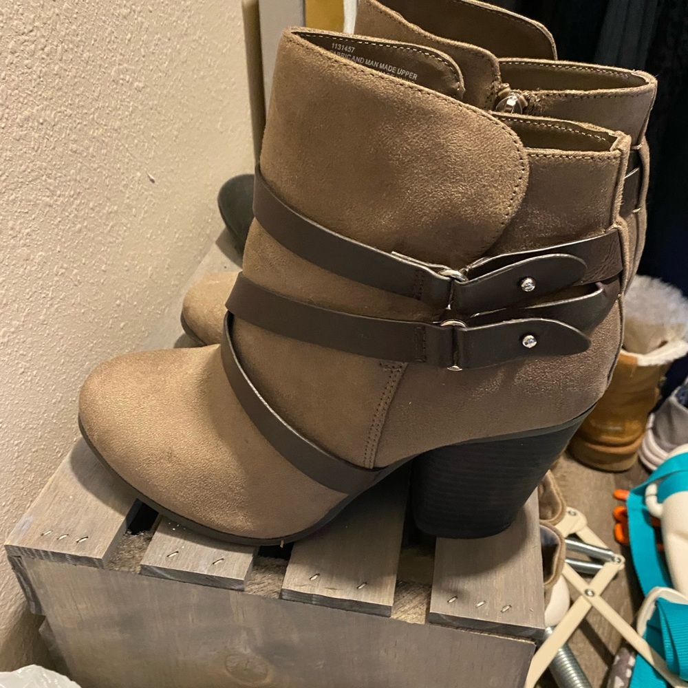 Torrid Tan Ankle Booties with Chunky Heel and Straps